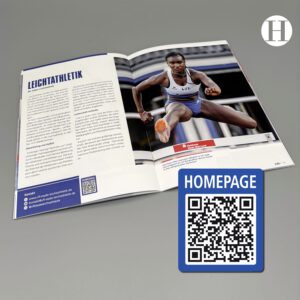 Inhaltsseiten VfL Stade Imagebroschüre über die Leichtathletikabteilung mit QR-Code